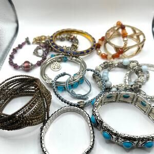 Mixed Lot Bracelet 14 Lot Bundle Beaded Boho Beads Festival Bohemian Blue Silver